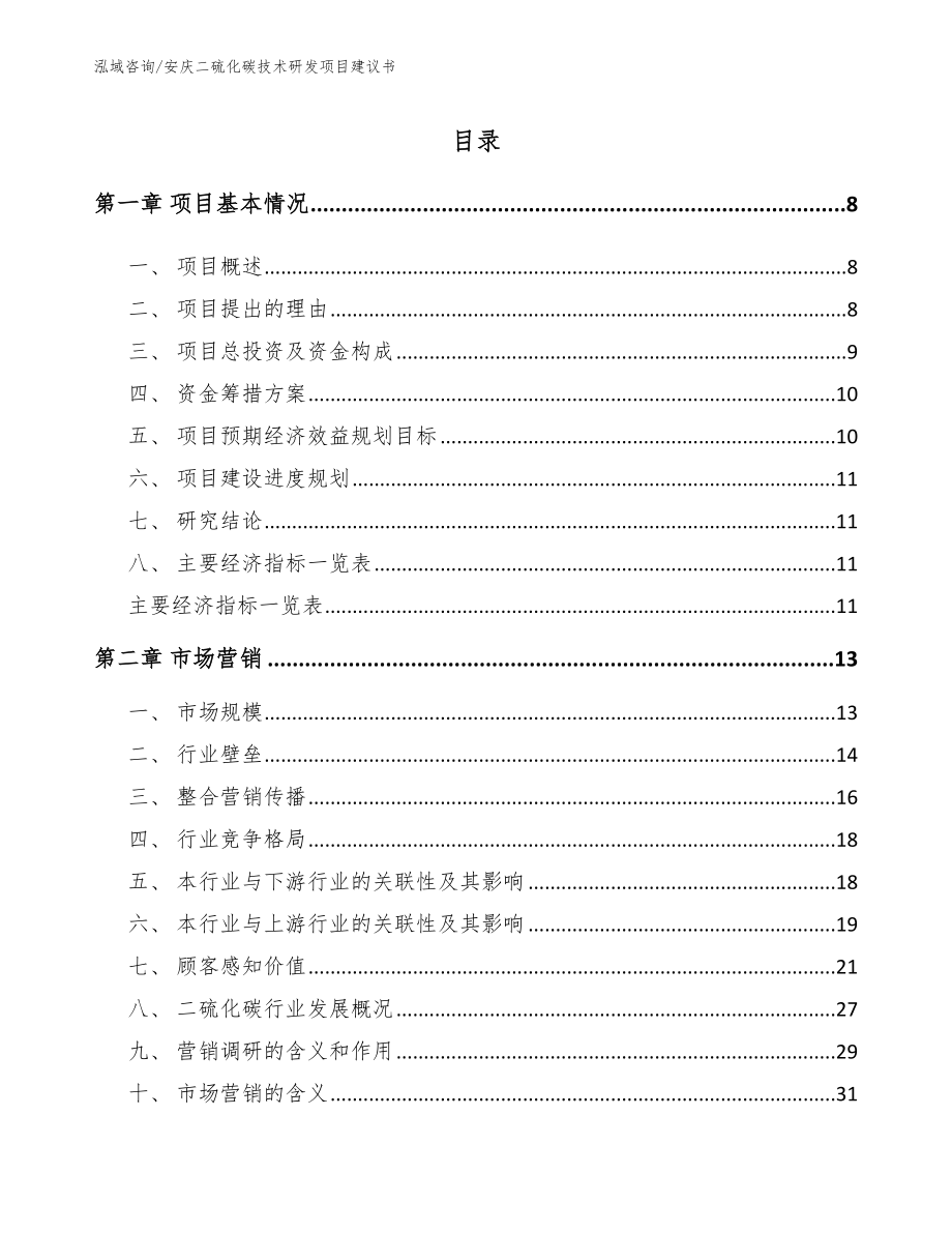 安庆二硫化碳技术研发项目建议书_模板参考_第1页