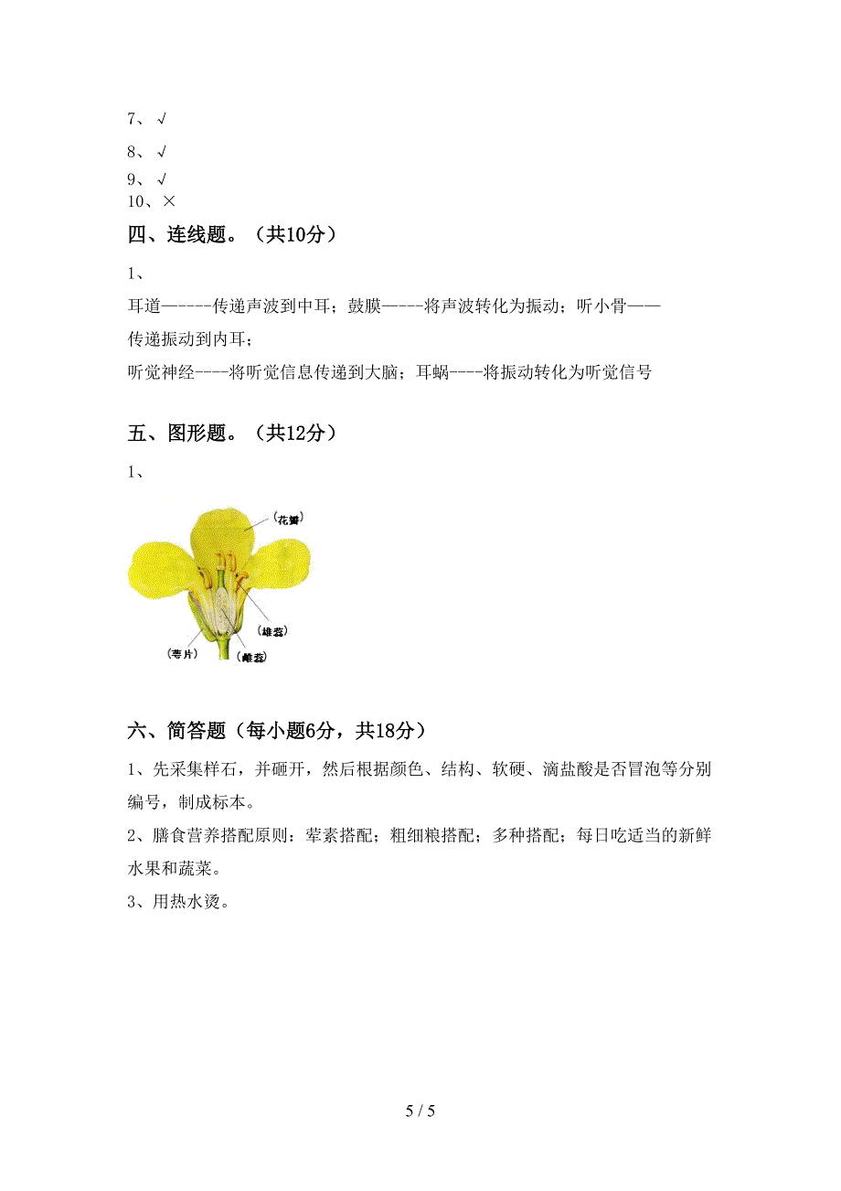 人教版四年级科学下册期中考试卷及答案【真题】.doc_第5页