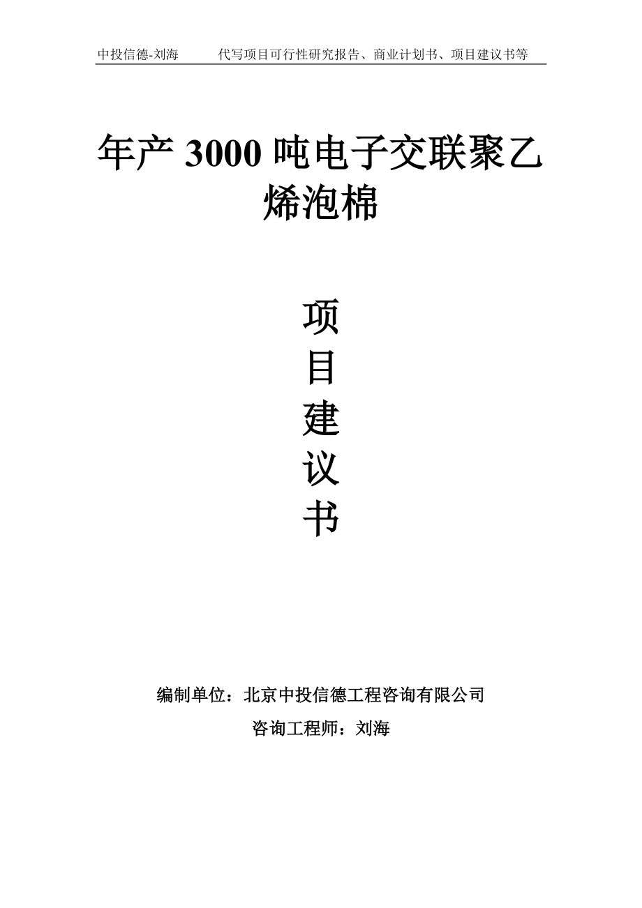 年产3000吨电子交联聚乙烯泡棉项目建议书写作模板_第1页