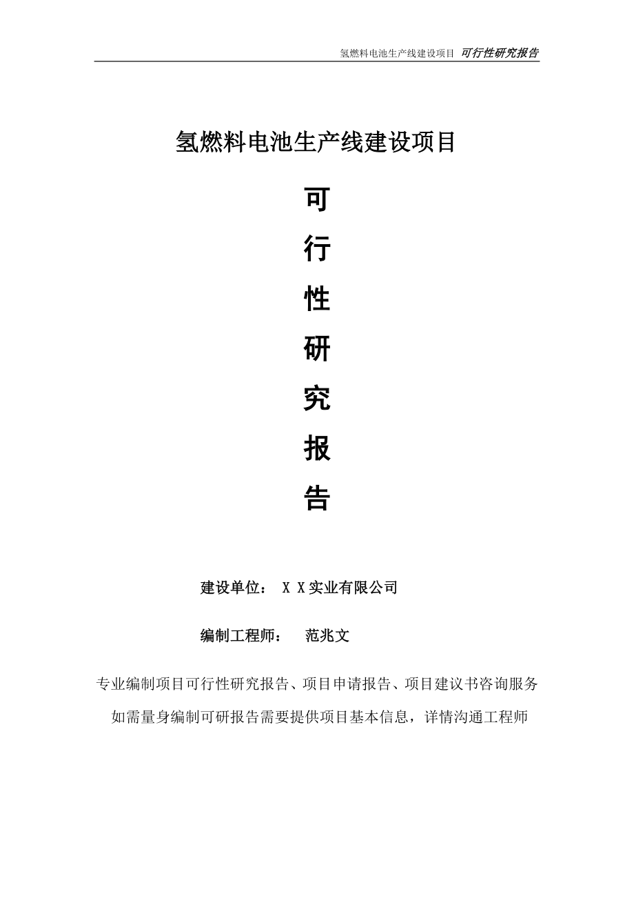 氢燃料电池生产线项目可行性研究报告-完整可修改版_第1页