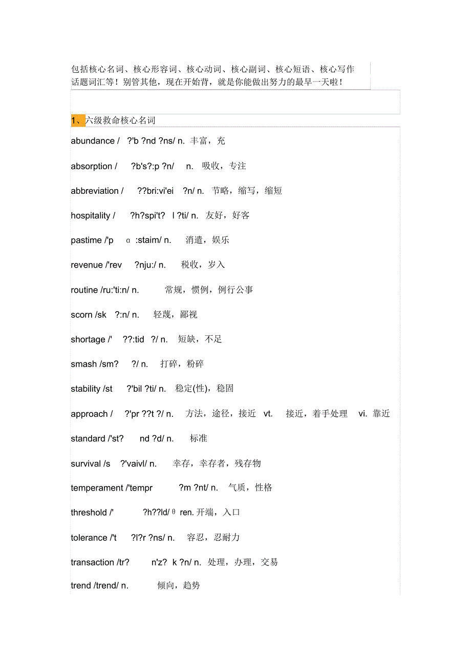 六级核心考前必背的550个词汇精编版_第1页