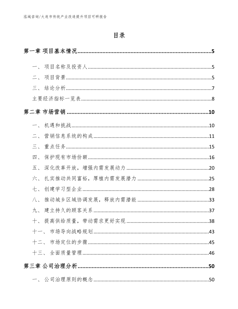 大连市传统产业改造提升项目可研报告模板范文_第1页