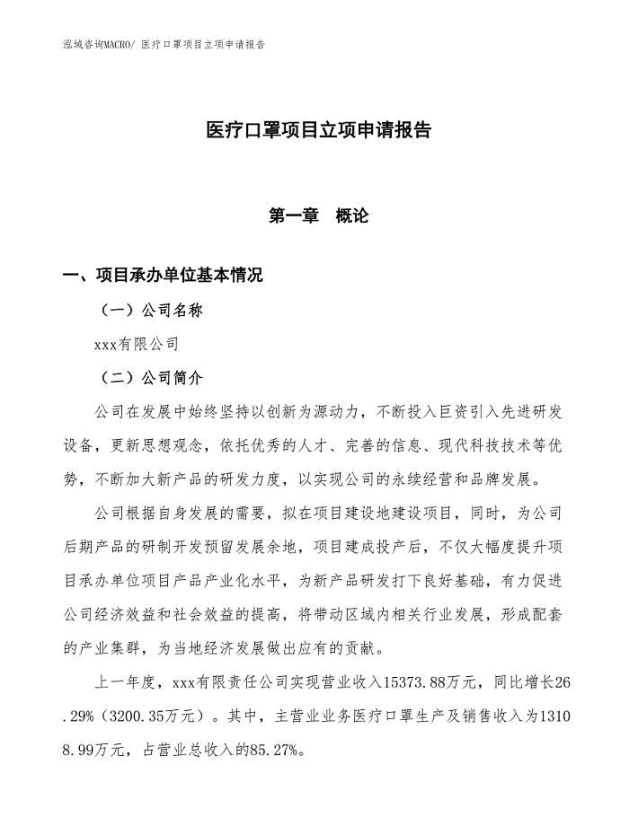 医疗口罩项目立项申请报告.docx