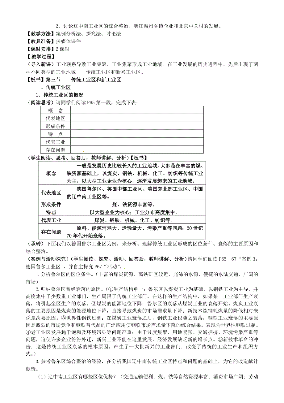 新版福建省漳州市芗城中学高中地理 4.3传统工业区与新工业区教案 新人教版必修2_第2页