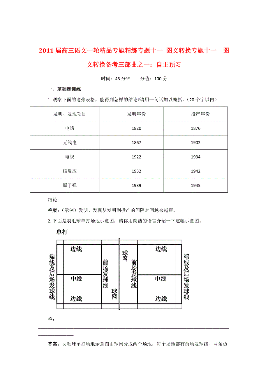 2011届高三语文一轮复习 专题十一 图文转换精品精练（1）新人教版_第1页