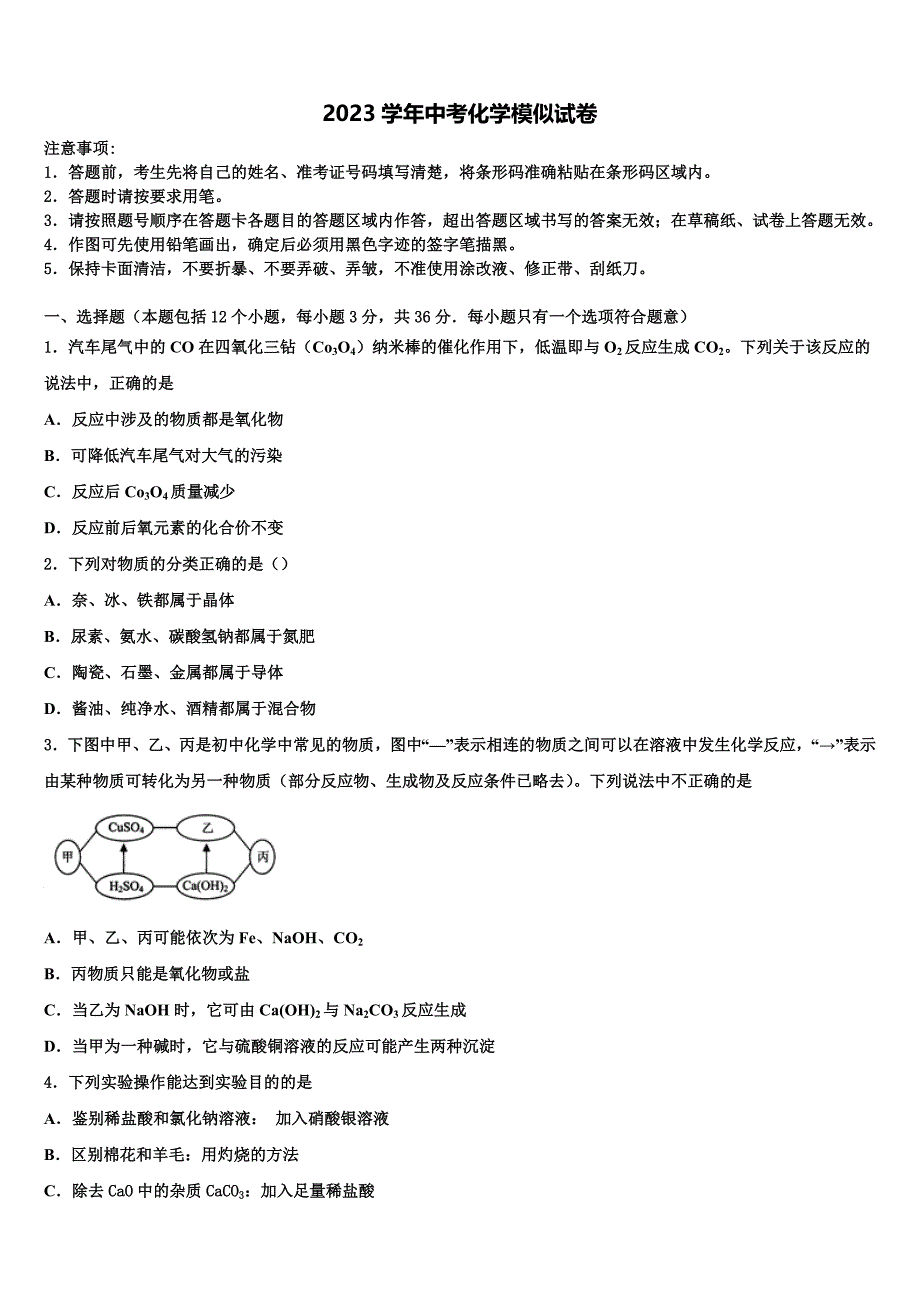 2023学年浙江省台州玉环重点中学中考二模化学试题（含解析）.doc_第1页