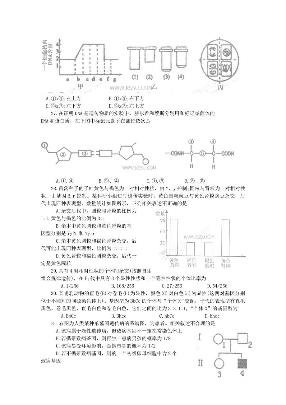 2022年高三生物上学期期中教学质量检测试题_第5页