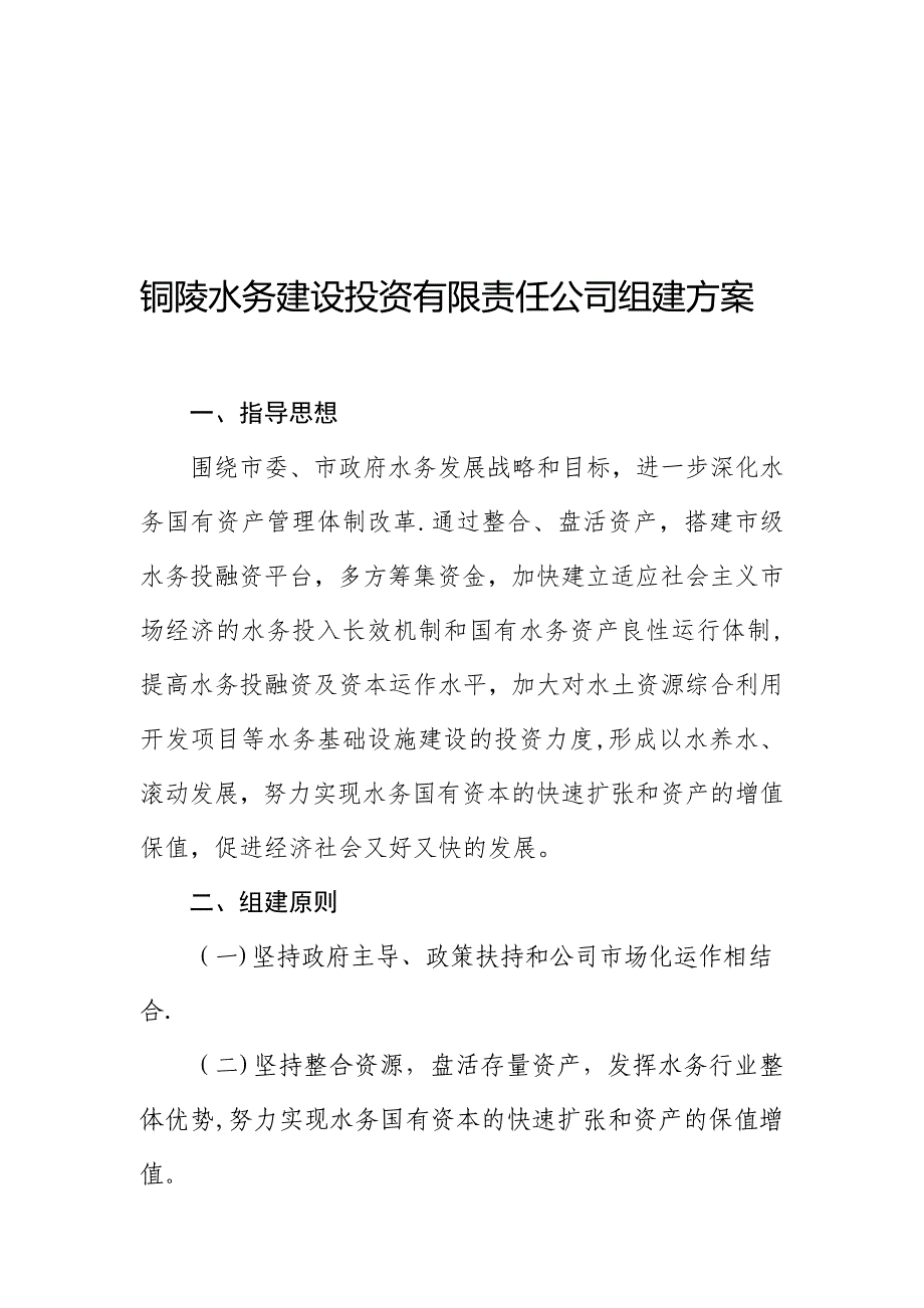 铜陵水务建设投资有限责任公司组建方案.doc_第1页