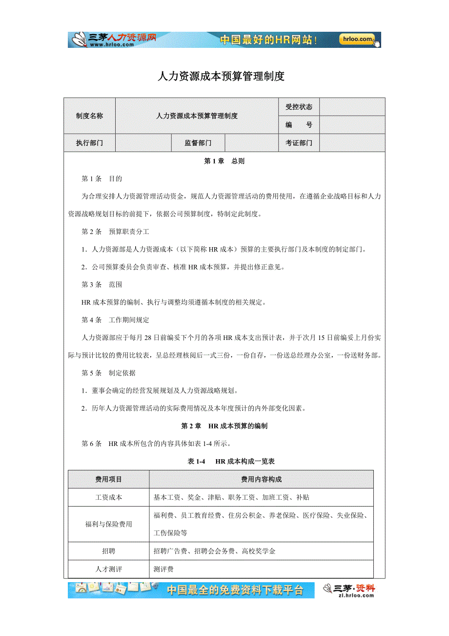 人力资源成本预算管理制度.doc_第1页