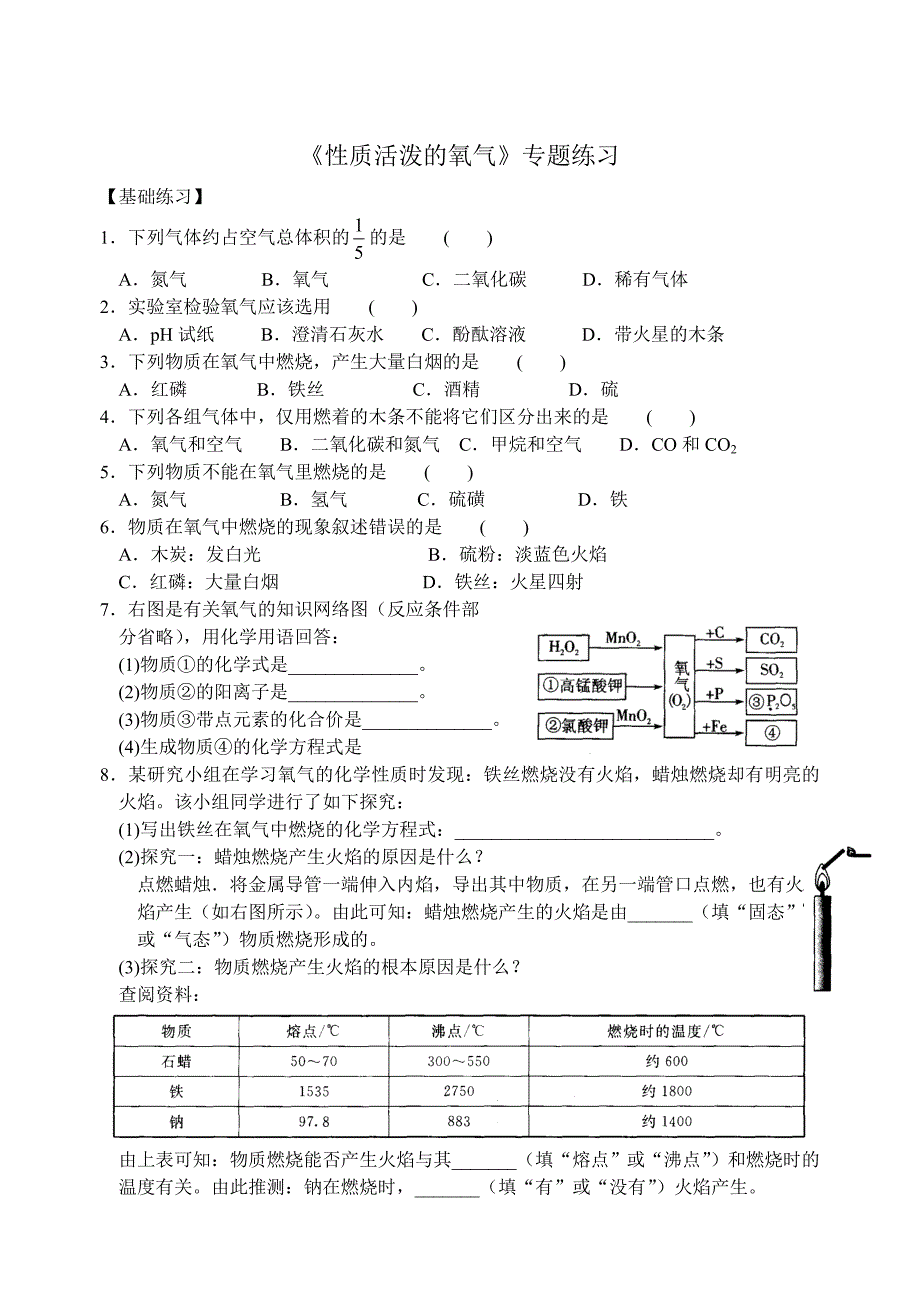 [最新]沪教版九年级化学专题汇编：性质活泼的氧气专题练习_第1页