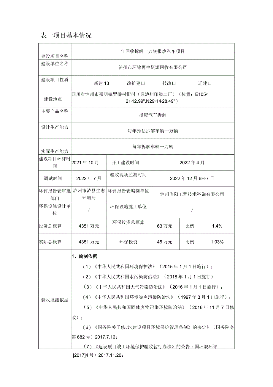 年回收拆解一万辆报废汽车项目竣工环境保护验收监测报告表_第5页