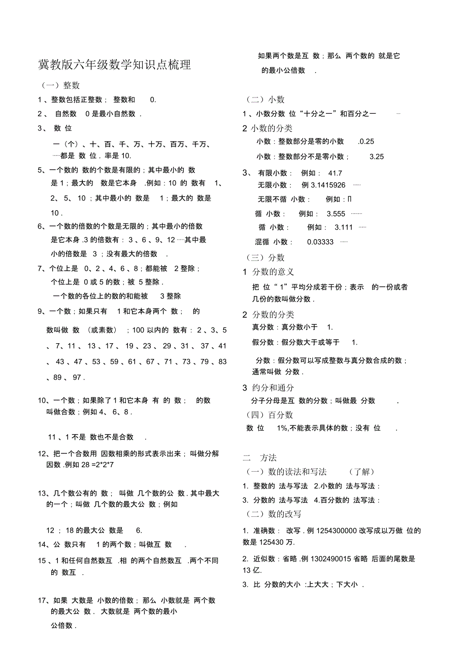 冀教版六年级数学知识点梳理_第1页