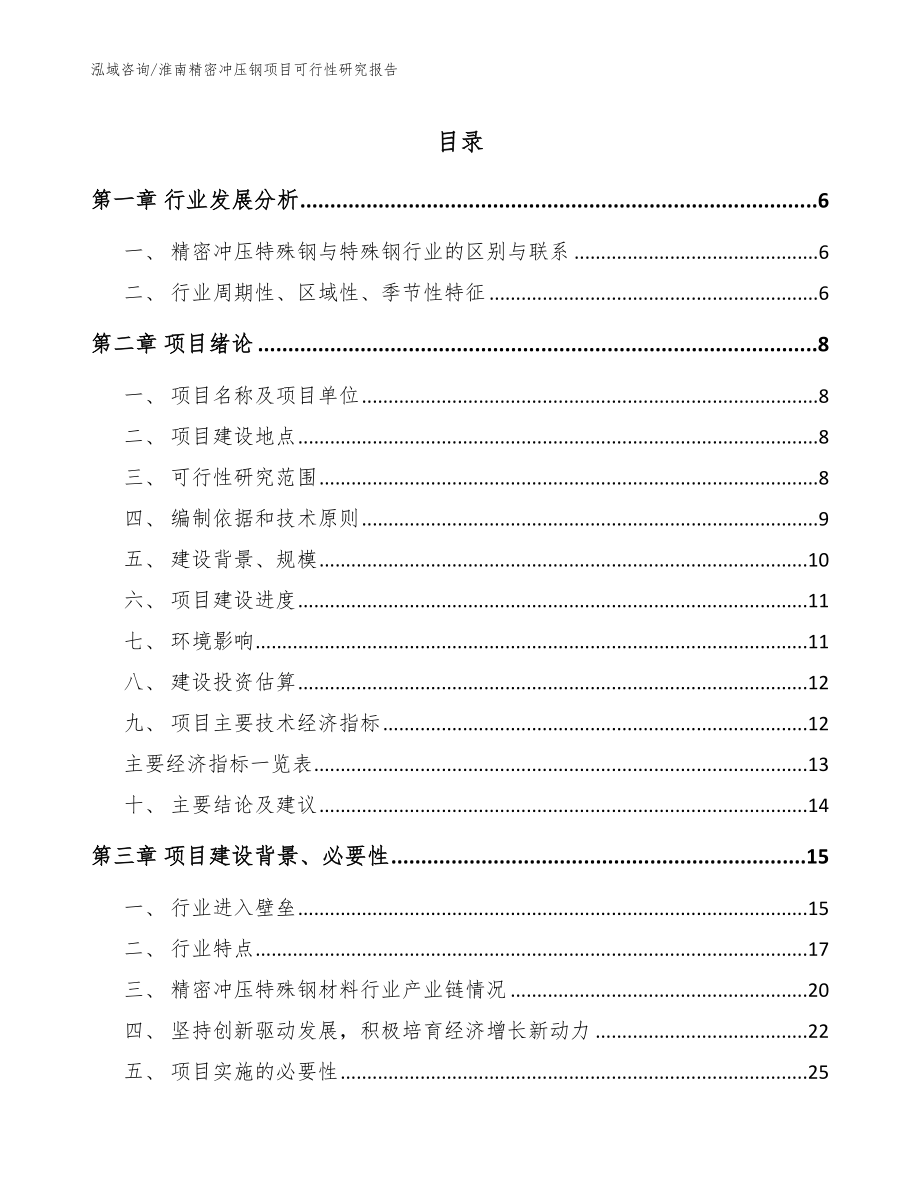 淮南精密冲压钢项目可行性研究报告模板参考_第1页