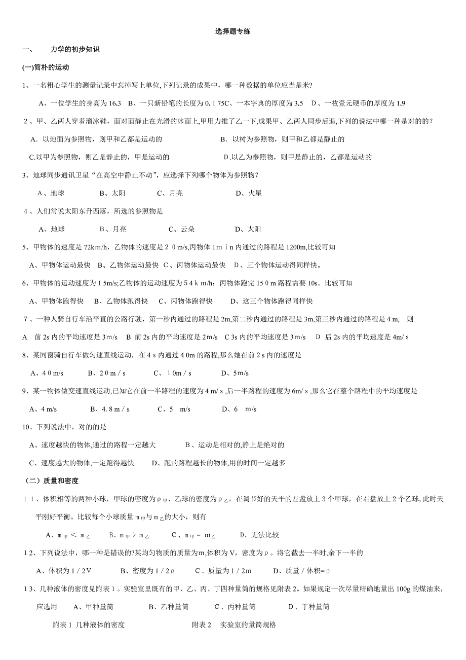 初中物理选择题专练_第1页