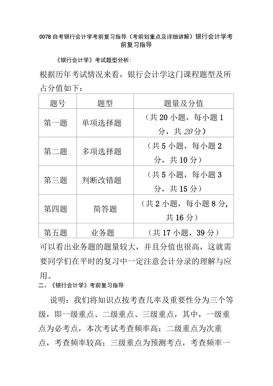 0078自考银行会计学考前复习指导_第1页