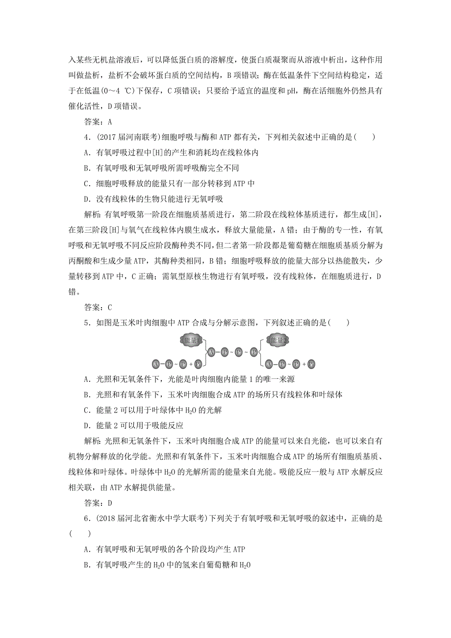 高考生物一轮复习阶段质量检测2细胞的能量供应和利用_第2页