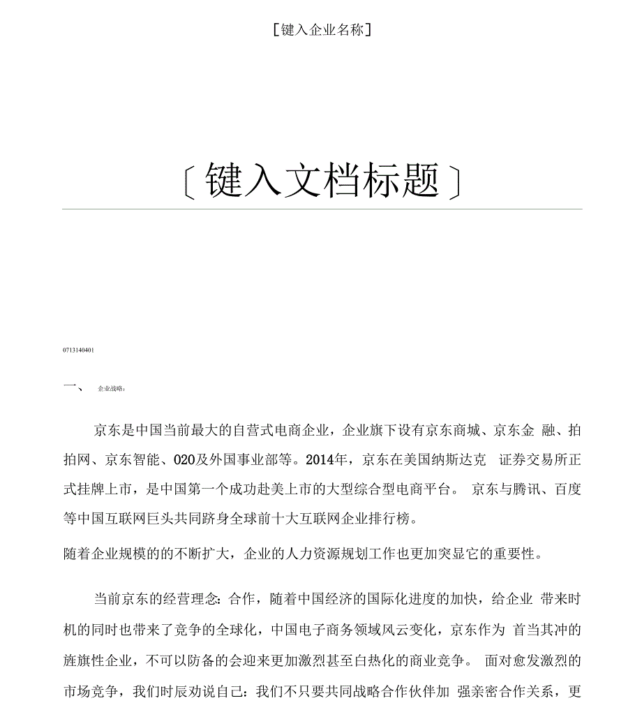 京东人力资源战略解析总结计划_第1页