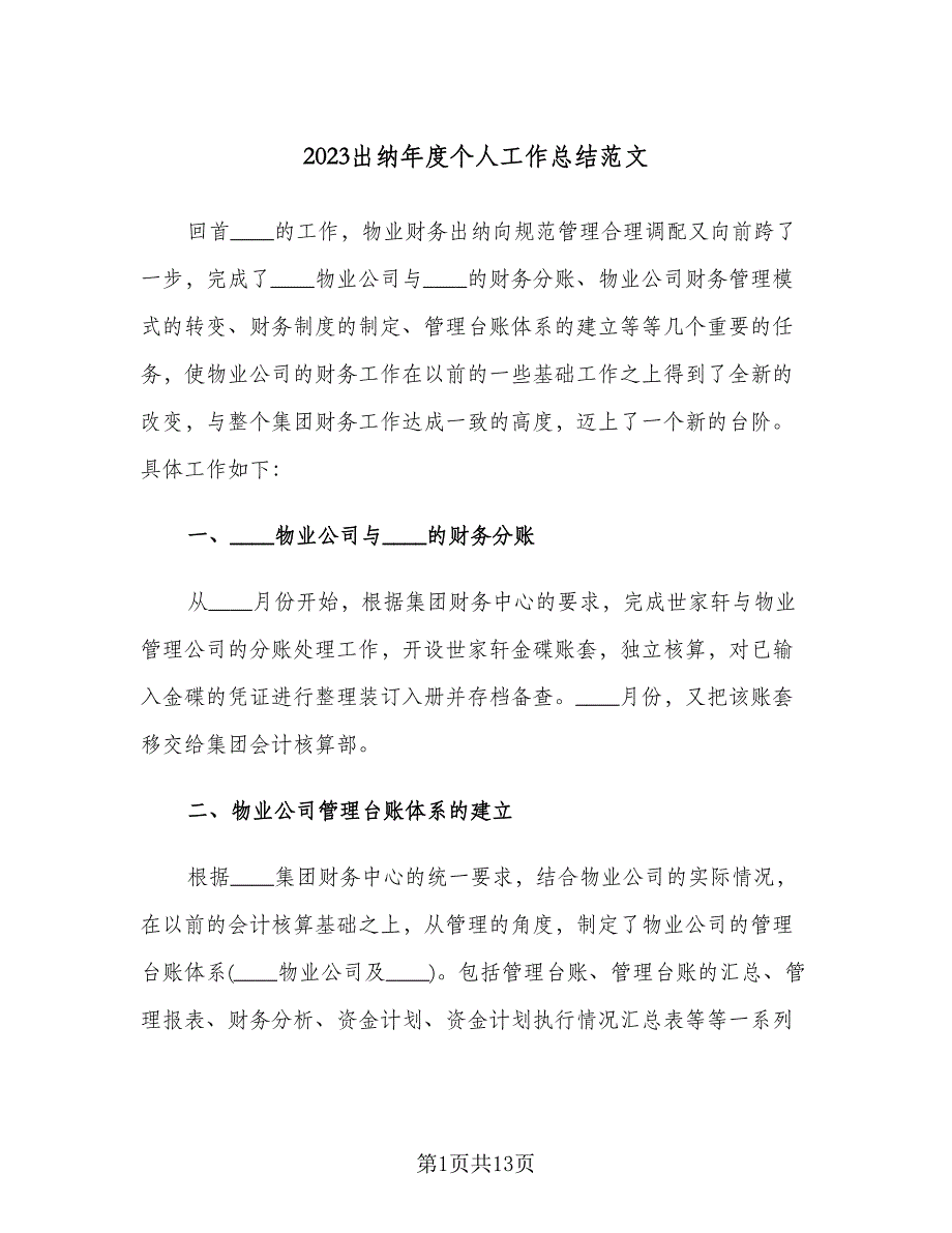 2023出纳年度个人工作总结范文（5篇）_第1页