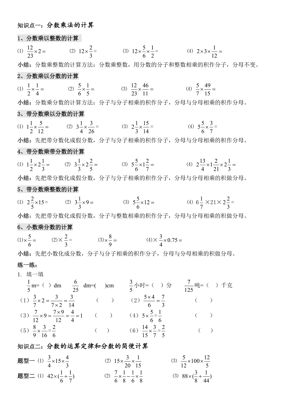 六年级分数乘法复习(史上最全)_第1页