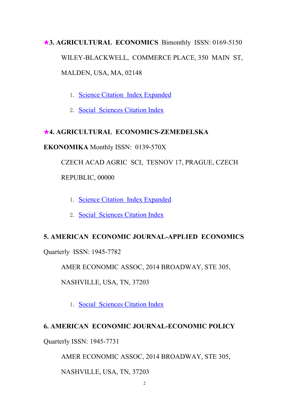 XXXX年SSCI收录经济学317种期刊_第2页