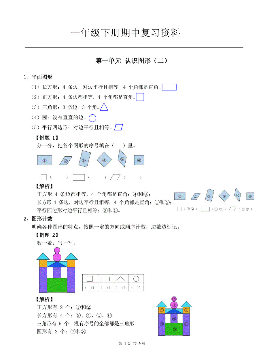 人教版数学一年级下册期中复习资料_第1页