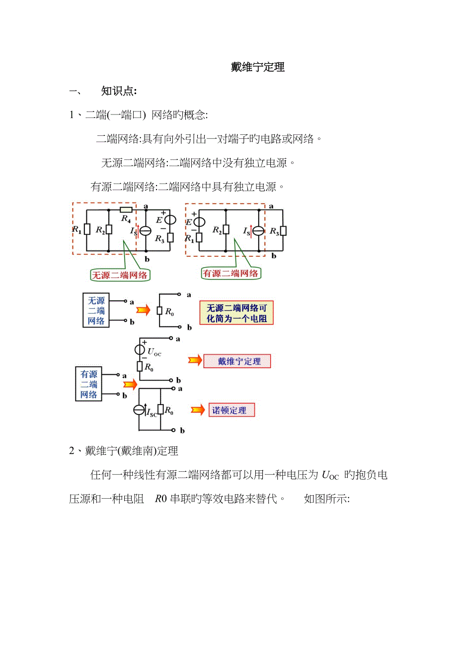 戴维南定理的解析与练习18207_第1页