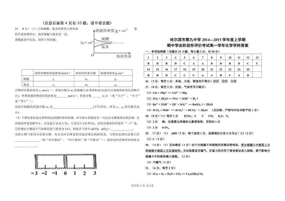 高一化学期中试题及答案_第4页