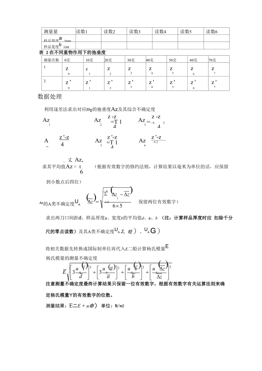 杨氏模量数据表格及数据处理要求_第3页