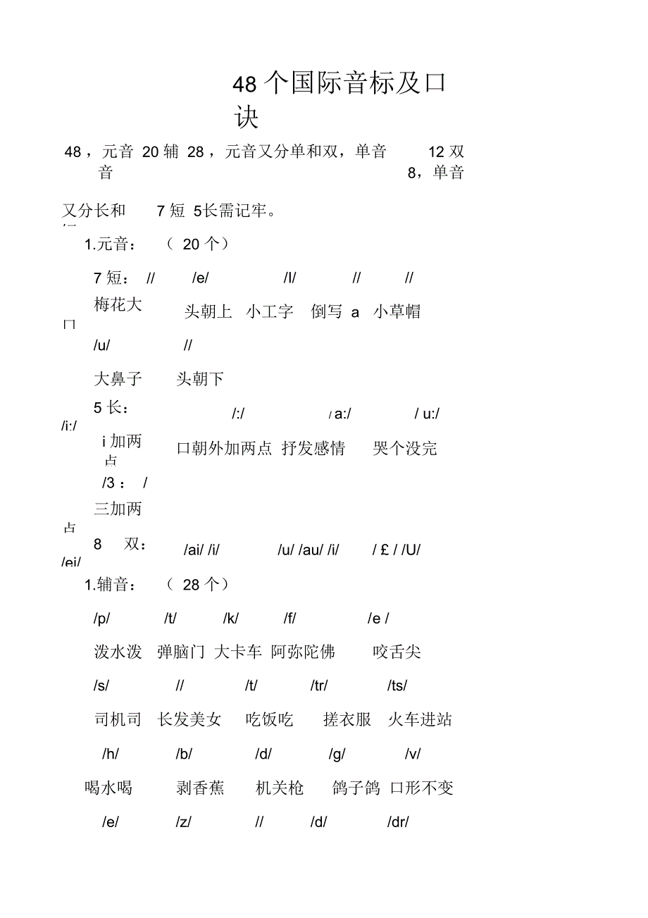 48个国际音标及口诀_第1页