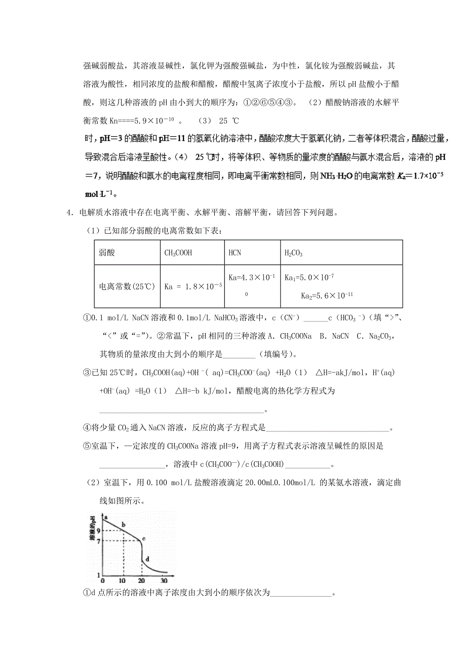 2022年高考化学 备考百强校大题狂练系列 专题36 盐类水解_第4页