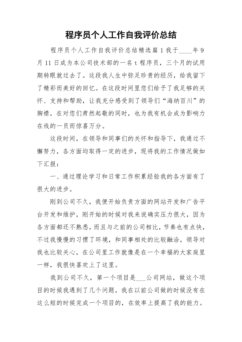 程序员个人工作自我评价总结.doc_第1页