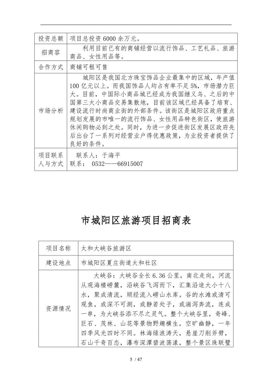 城阳区旅游招商策划项目表_第5页