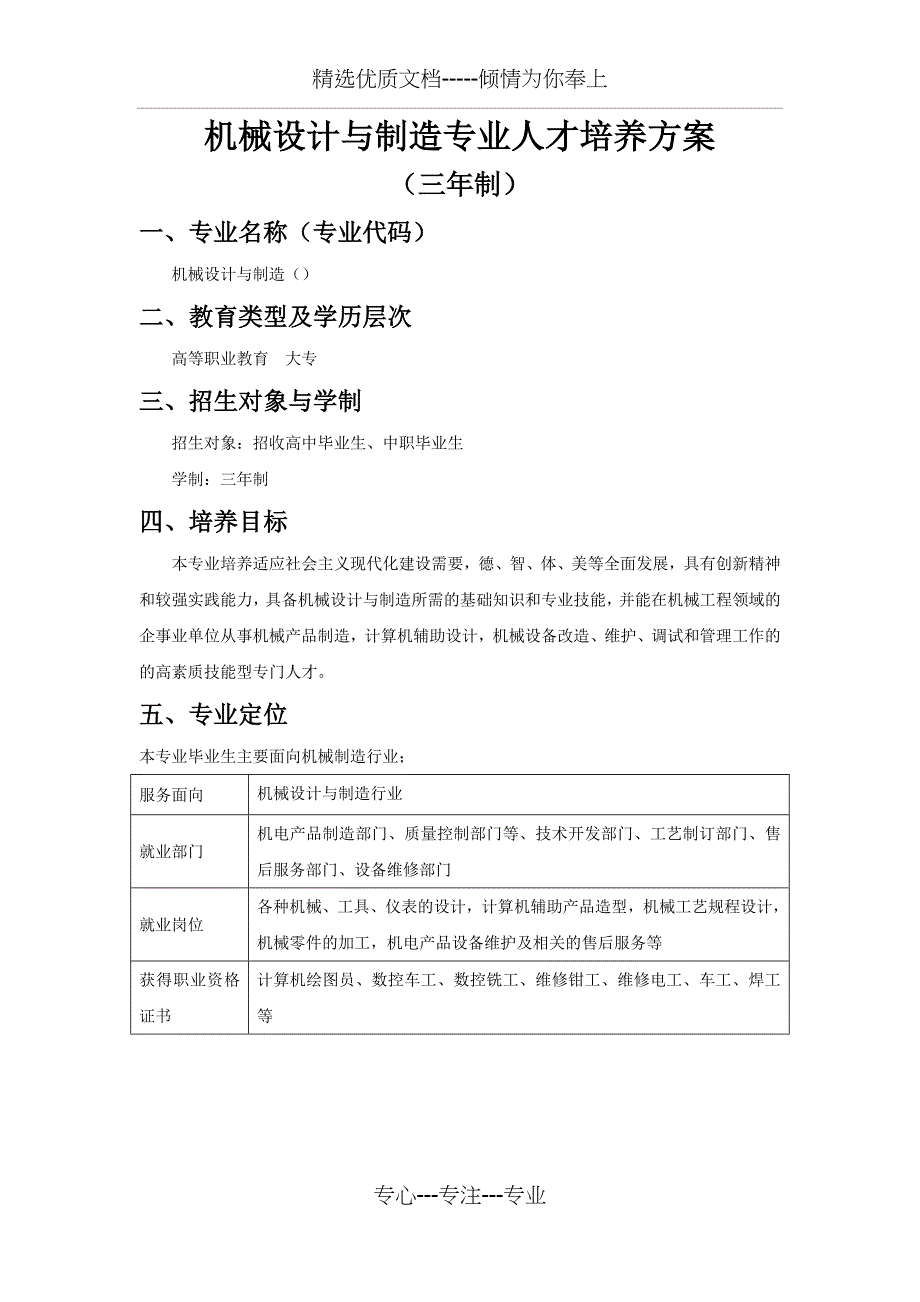 机械设计及制造专业人才培养方案_第2页