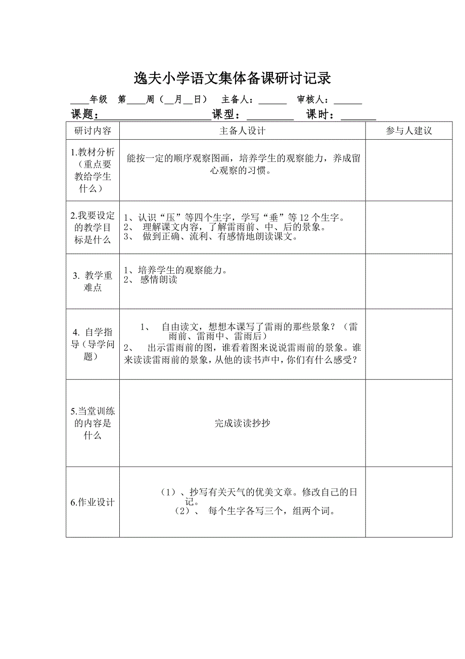 逸夫小学语文集体备课研讨记录_第1页