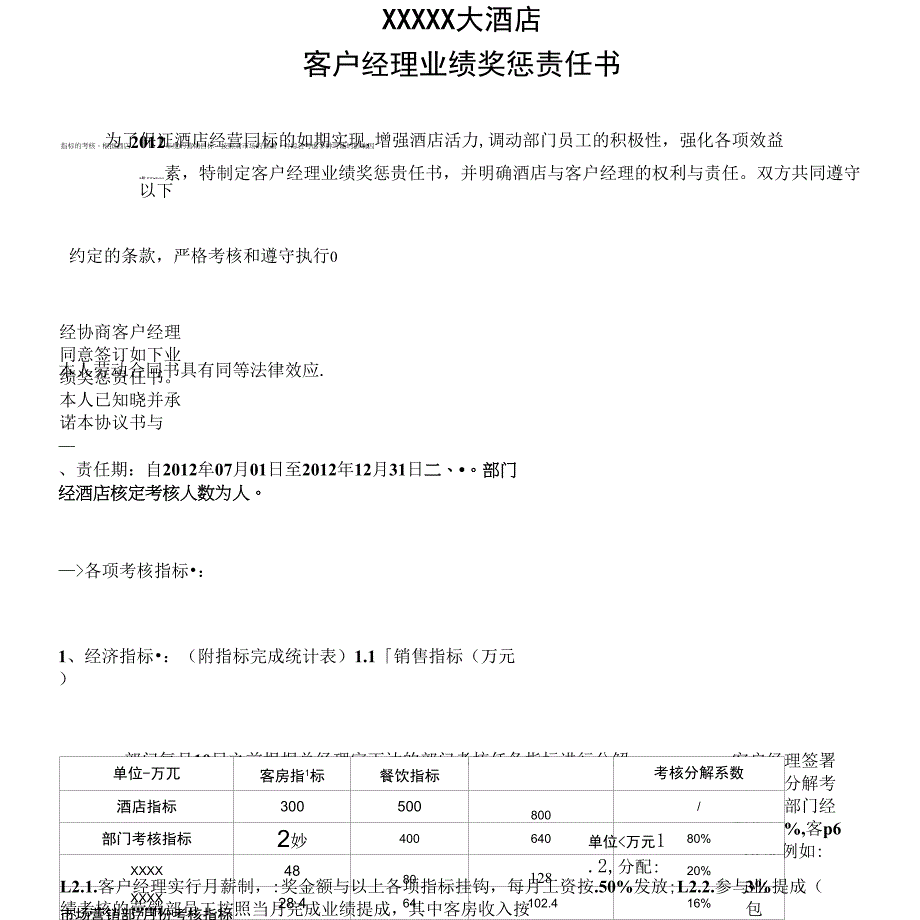 酒店销售部销售责任书_第1页