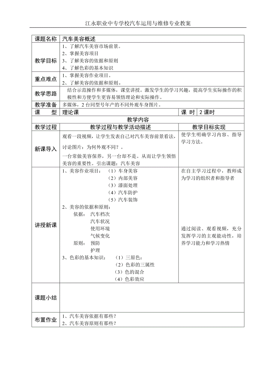 汽车美容与装饰教案_第4页