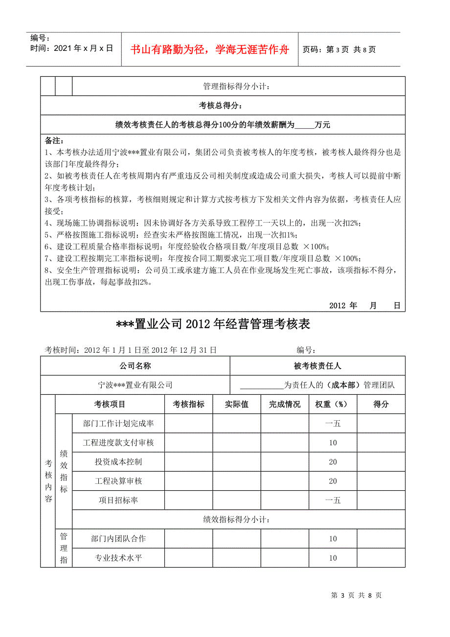 某置业公司经营管理考核表_第3页