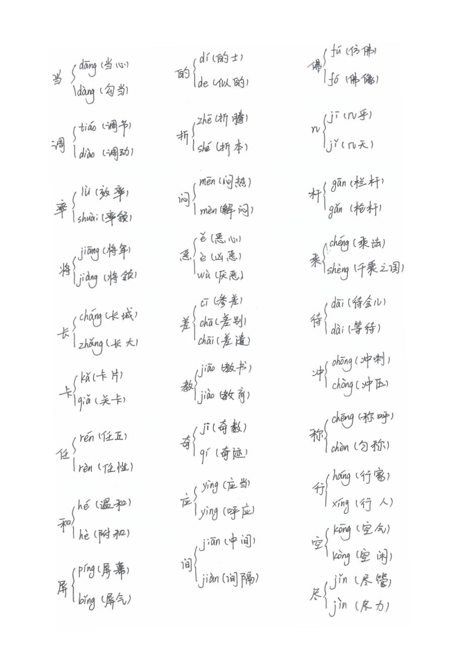 人教版四年级(上)多音字近、反义词_第3页