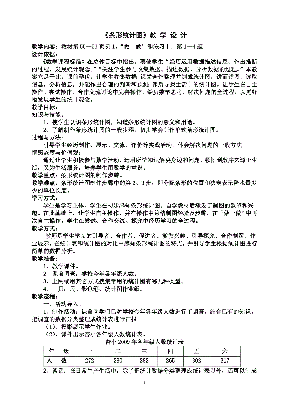 《单式条形统计图》教学设计_第1页