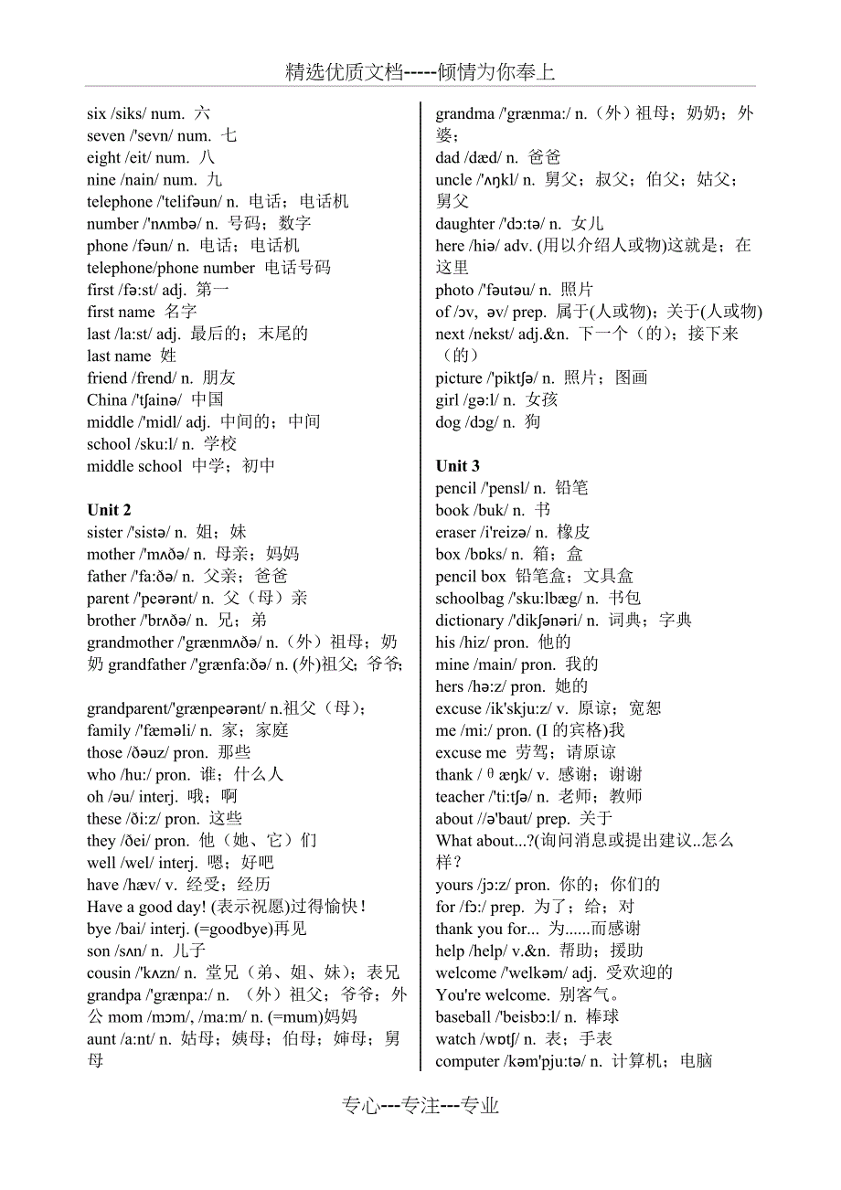 新人教版初中英语单词汇总表(分册分单元含音标)_第2页