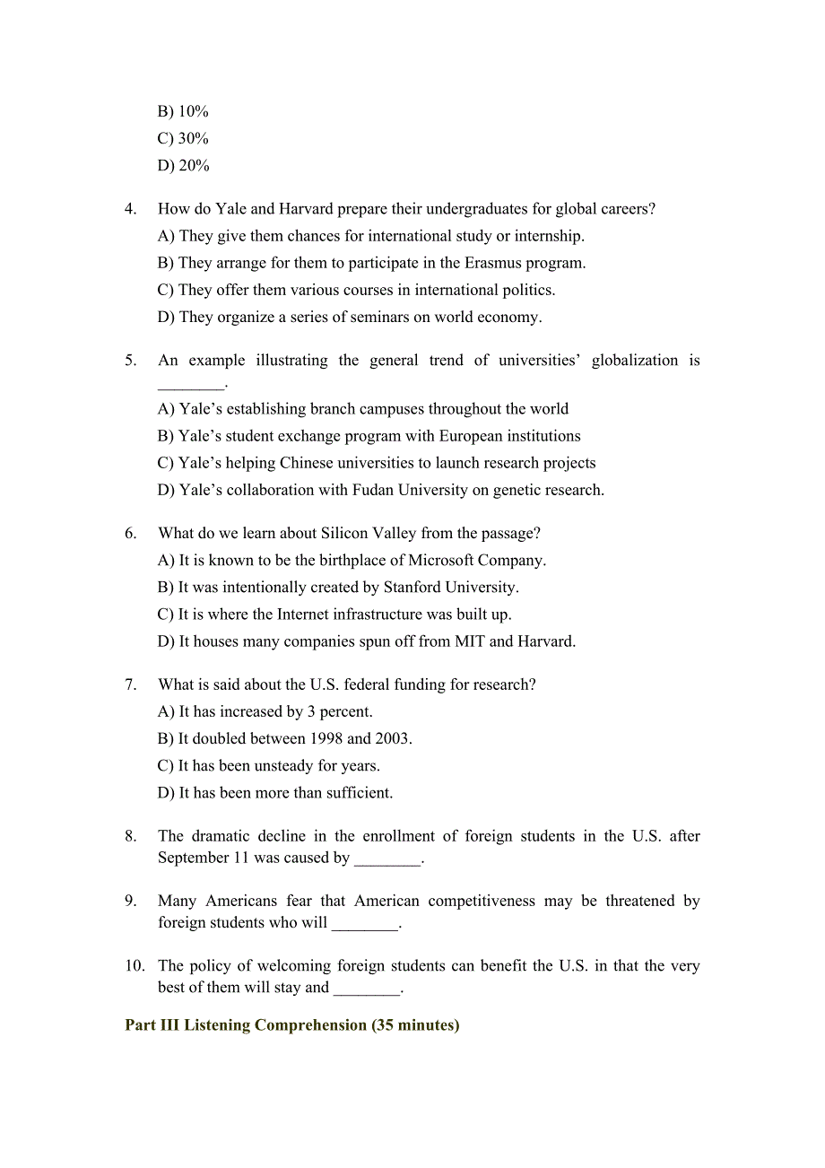 大学英语四级考试历年真题及答案_200712_第4页