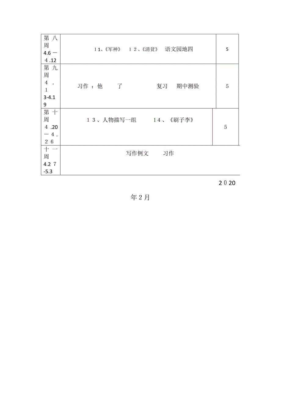 五年级二班语文线上教学计划_第3页