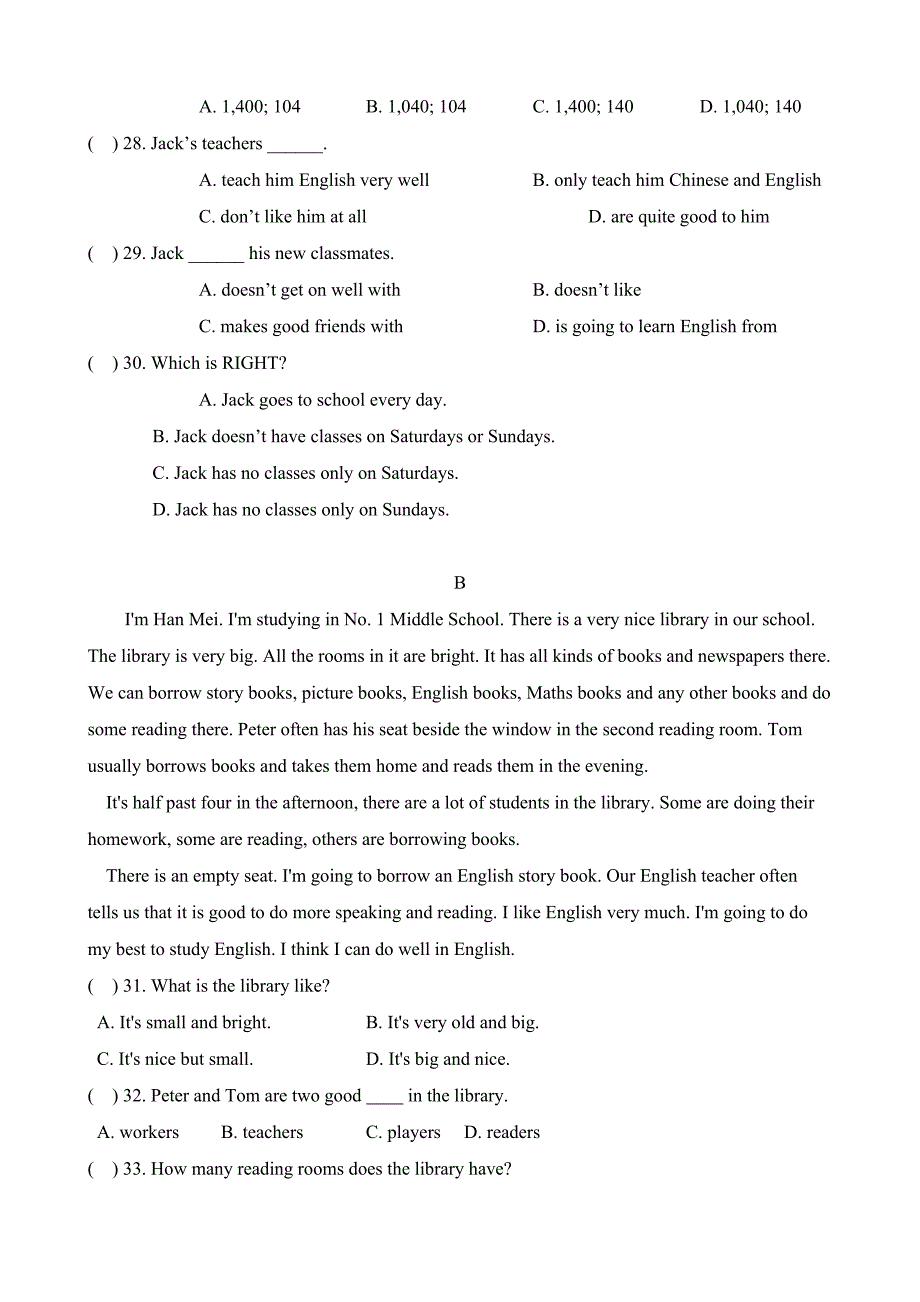 译林版英语七年级下册月考试卷含答题纸答案(DOC 12页)_第4页