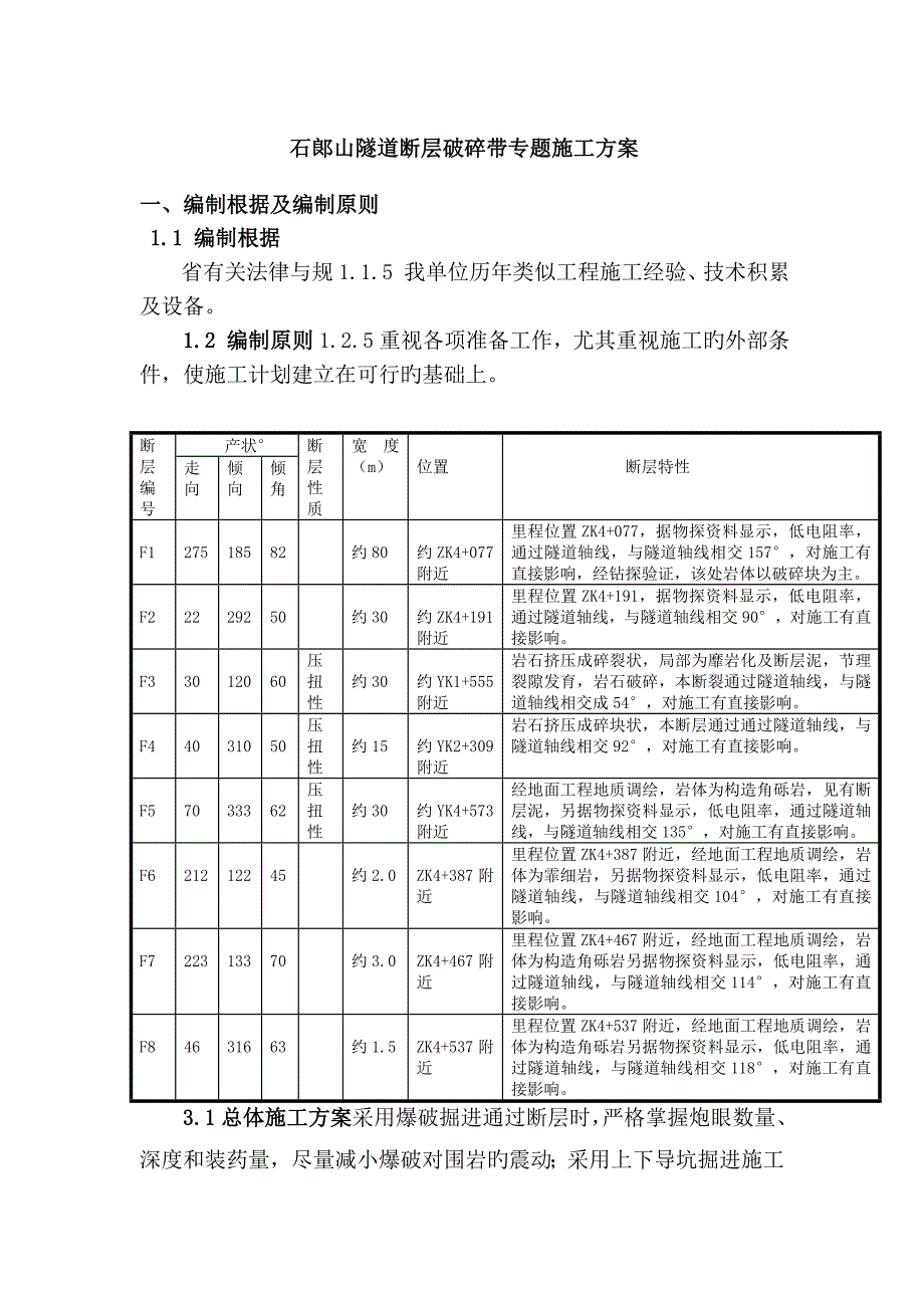 石山隧道断层破碎带专项施工方案_第1页