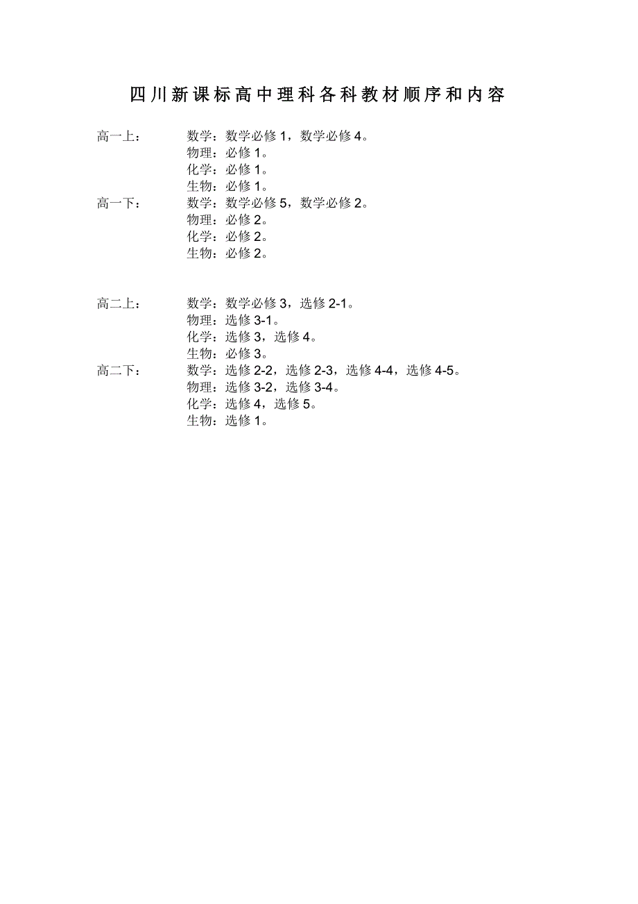 四川新课标高中理科各科教材顺序和内容.doc_第1页