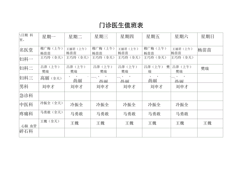 医生值班表_第1页