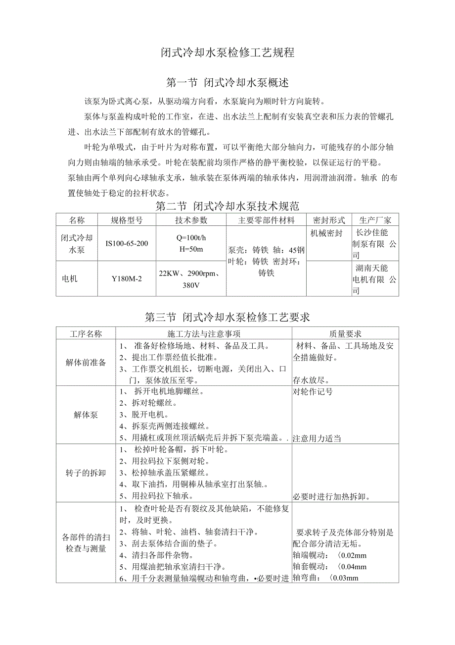 闭式冷却水泵检修工艺规程_第1页