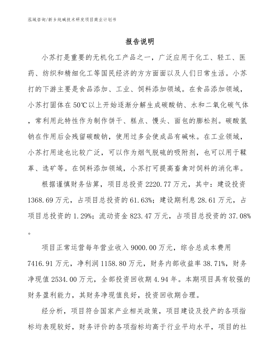 新乡纯碱技术研发项目商业计划书_模板范本_第2页