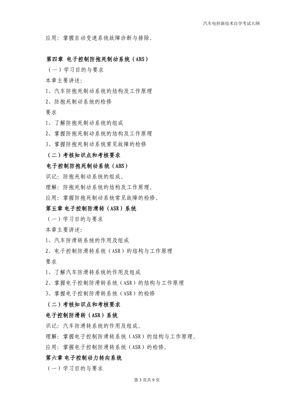 汽车电控新技术理论课程考试大纲_第3页