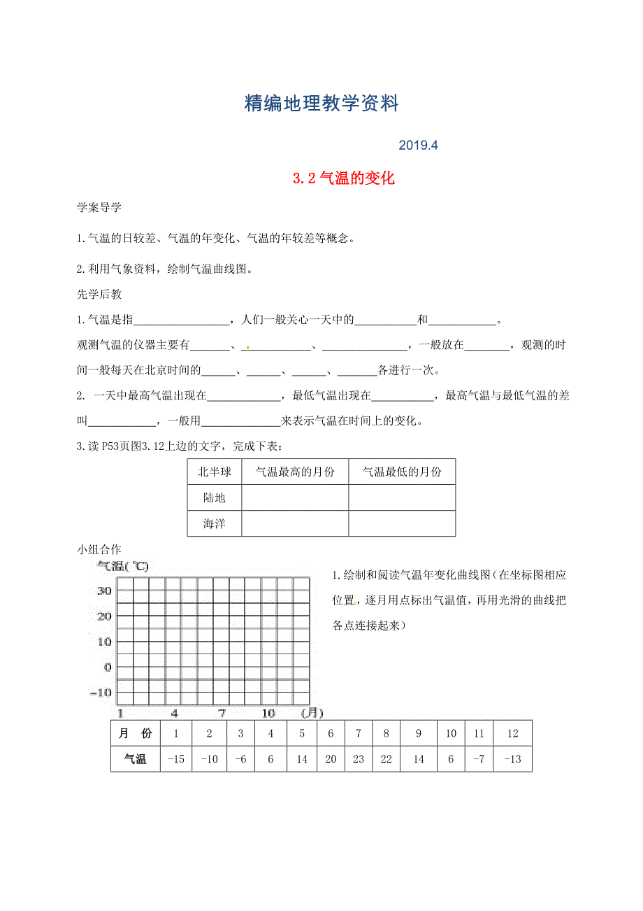 精编山东省临沂市七年级地理上册3.2气温的变化导学案新版新人教版_第1页